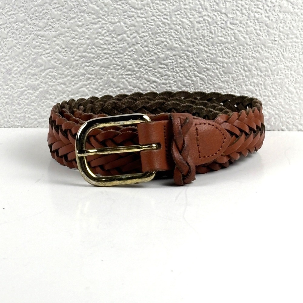 Capezio Braided Belt Womens M/L Brown Woven Leather Gold Buckle Argentina Preppy